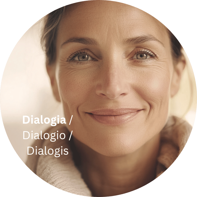 Dialogia / Dialogio / Dialogis – Soforthilfe im sozialen Alltag. Kommunikation in schwierigen Momenten. Deeskalation, Selbstschutz, emotionale Stabilität. • MyDreamTeamChat.io Persona