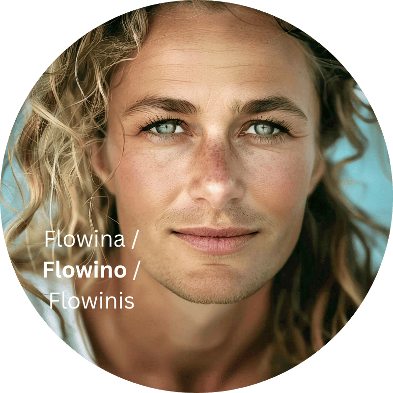 Flowina / Flowino / Flowinis - dein Surfer des Urvertrauens ins Universum, Intuition, Flow und kosmische Leichtigkeit. Für das Reiten der Lebenswellen mit Hingabe. • MyDreamTeamChat.io Persona