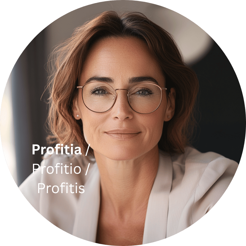 Profitia / Profitio / Profitis sieht deinen Wert. Und deinen Umsatz. Die, die deine Ideen ernst nimmt und dich guidet, daraus ein profitables Business zu machen. • MyDreamTeamChat.io Persona